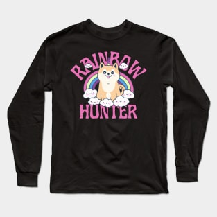 Shiba Inu Unicorn Kawaii Illustration With Rainbow And Cloud Long Sleeve T-Shirt
